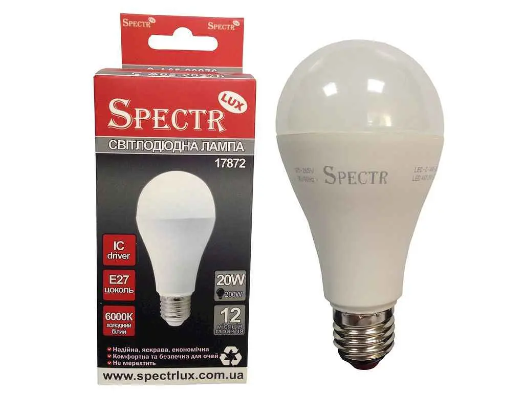 Лампа світлодіодна SPECTR LUX 20W E27 6000K A65 1800Lm C-A65-20276 (17872)
