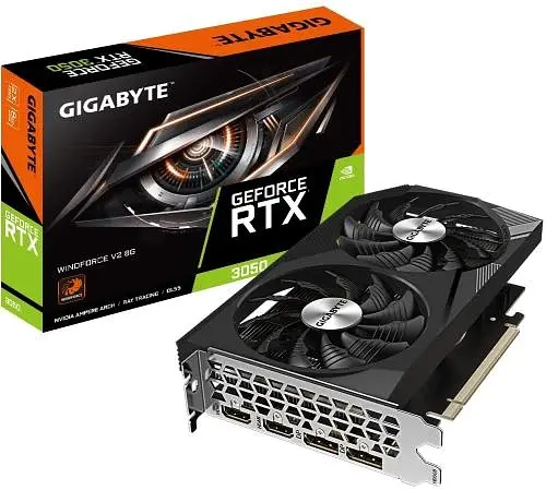 Відеокарта GeForce RTX 3050, Gigabyte, WINDFORCE V2, 8Gb GDDR6, 128-bit, 2xHDMI/2xDP, 1777/14000 MHz, 8-pin (GV-N3050WF2V2-8GD) - фото 5