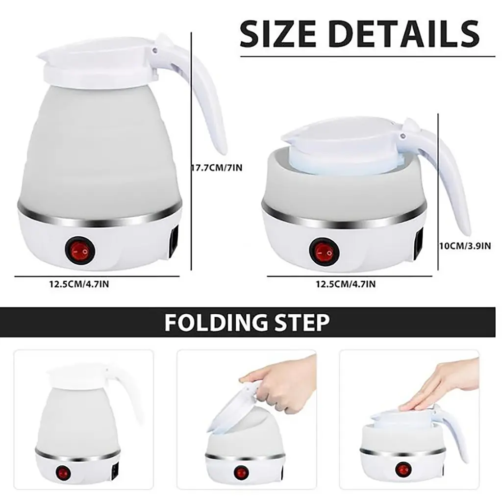 Універсальний силіконовий електричний дорожній чайник HYLLIS Electric Kettle 600 мл, Kitchen Master 87757 - фото 3