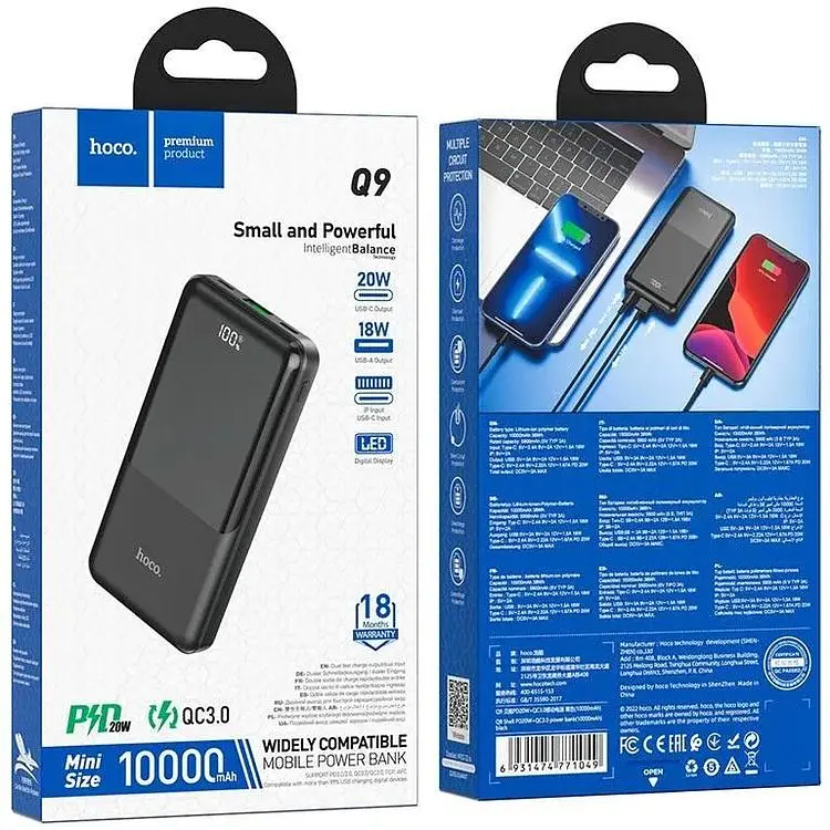 Портативна батарея Hoco Q9 Shell PD20W+QC3.0 10000 mAh Black - фото 6