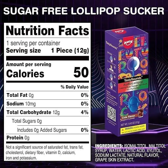 Льодяник Amos Tasty Sounds Audio Lollipop Cola Flavor 12г - фото 7