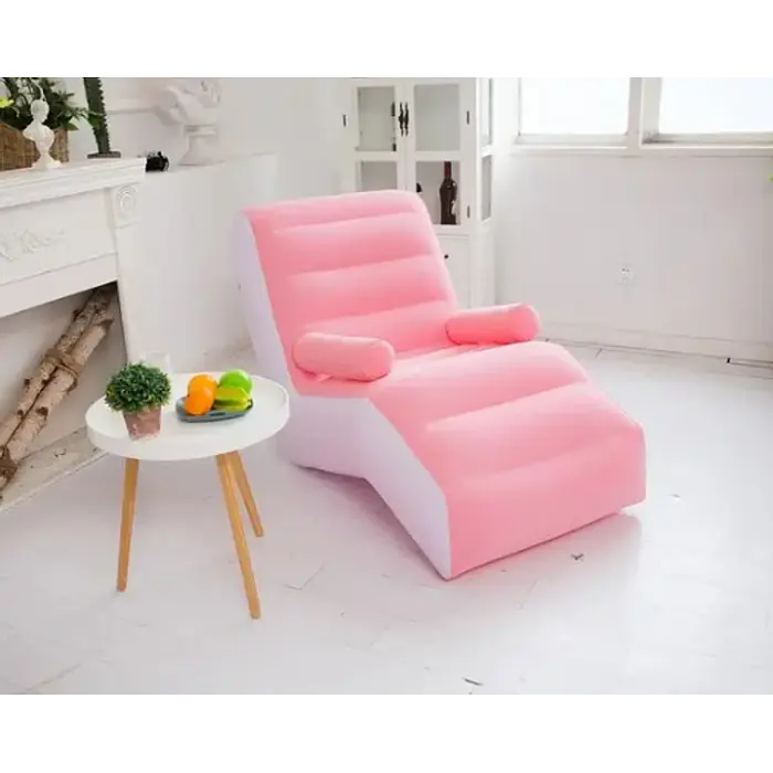 Надувний диван крісло з підлокітником Inflatable Sofa 80×140×85 см, рожевий, зі вбудованим насосом - фото 3