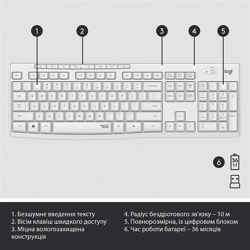 Комплект (клавiатура, миша) бездротовий Logitech MK295 Combo White (920-009824) - фото 10