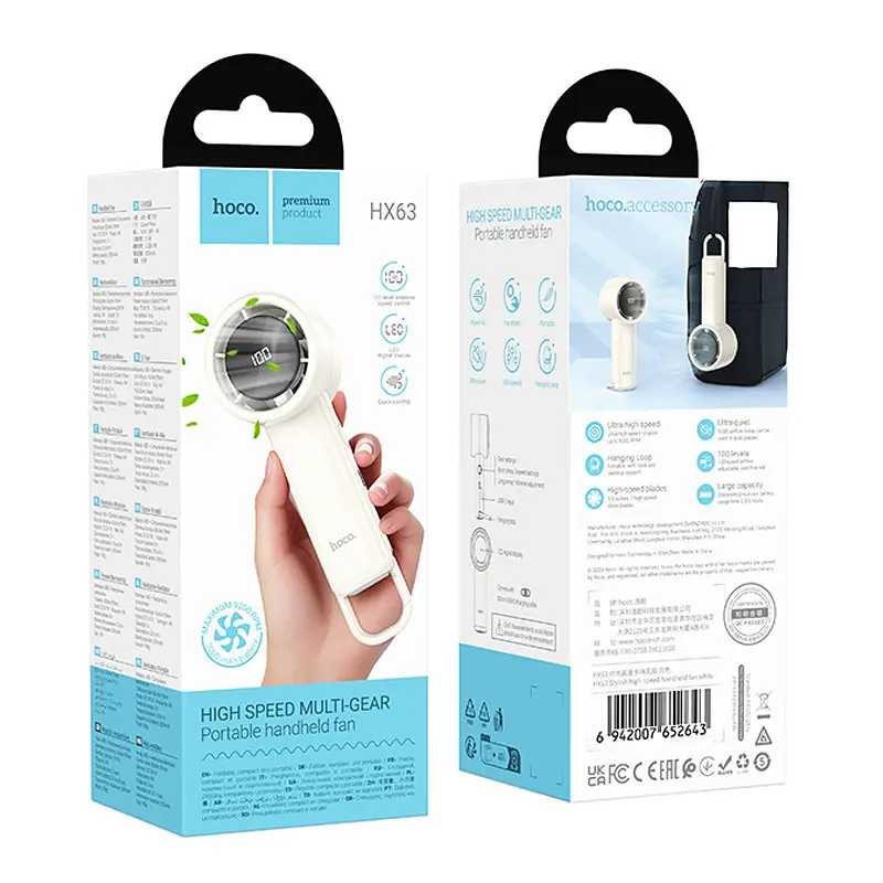 Портативний вентилятор Hoco HX63 Fashion high-speed handheld fan 2000 mAh White - фото 2