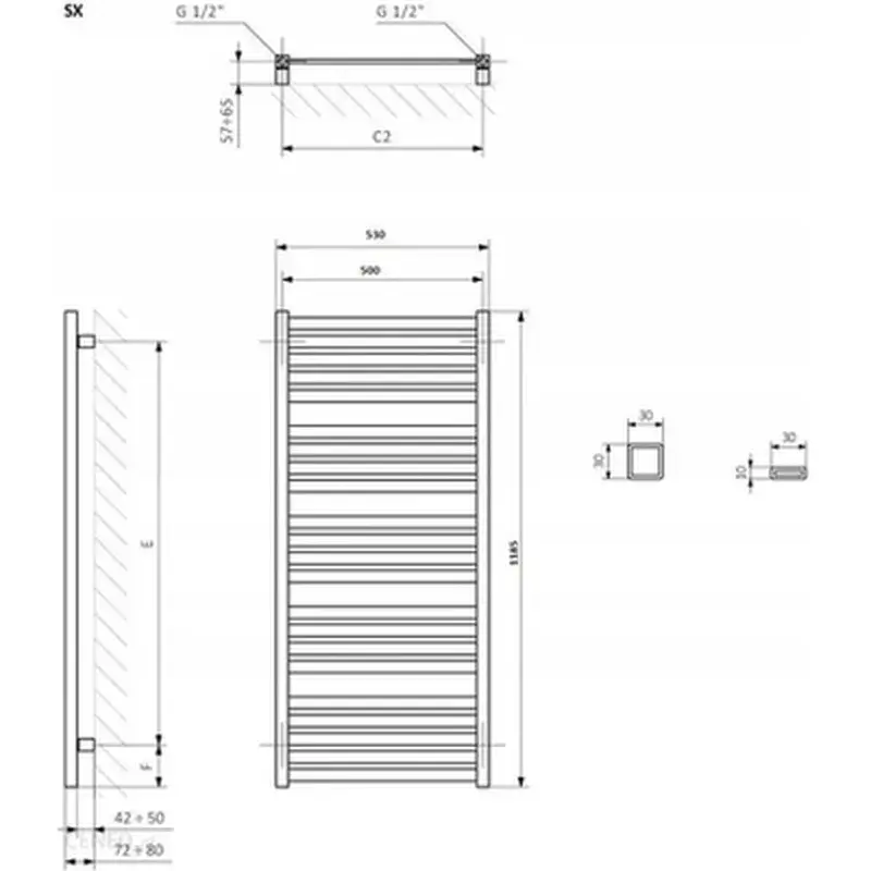Сушарка для рушників Terma 1185x530 Marlin One (WWMRN118053KS96E1U) - фото 3
