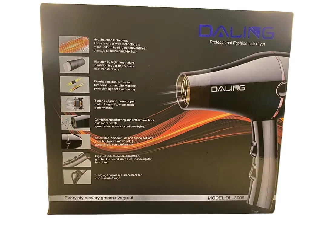 Фен стайлер для волосся Daling DL - 3006 Концентратор 2 швидкості 3 режими температури 4000Вт Чорний/Золото - фото 5