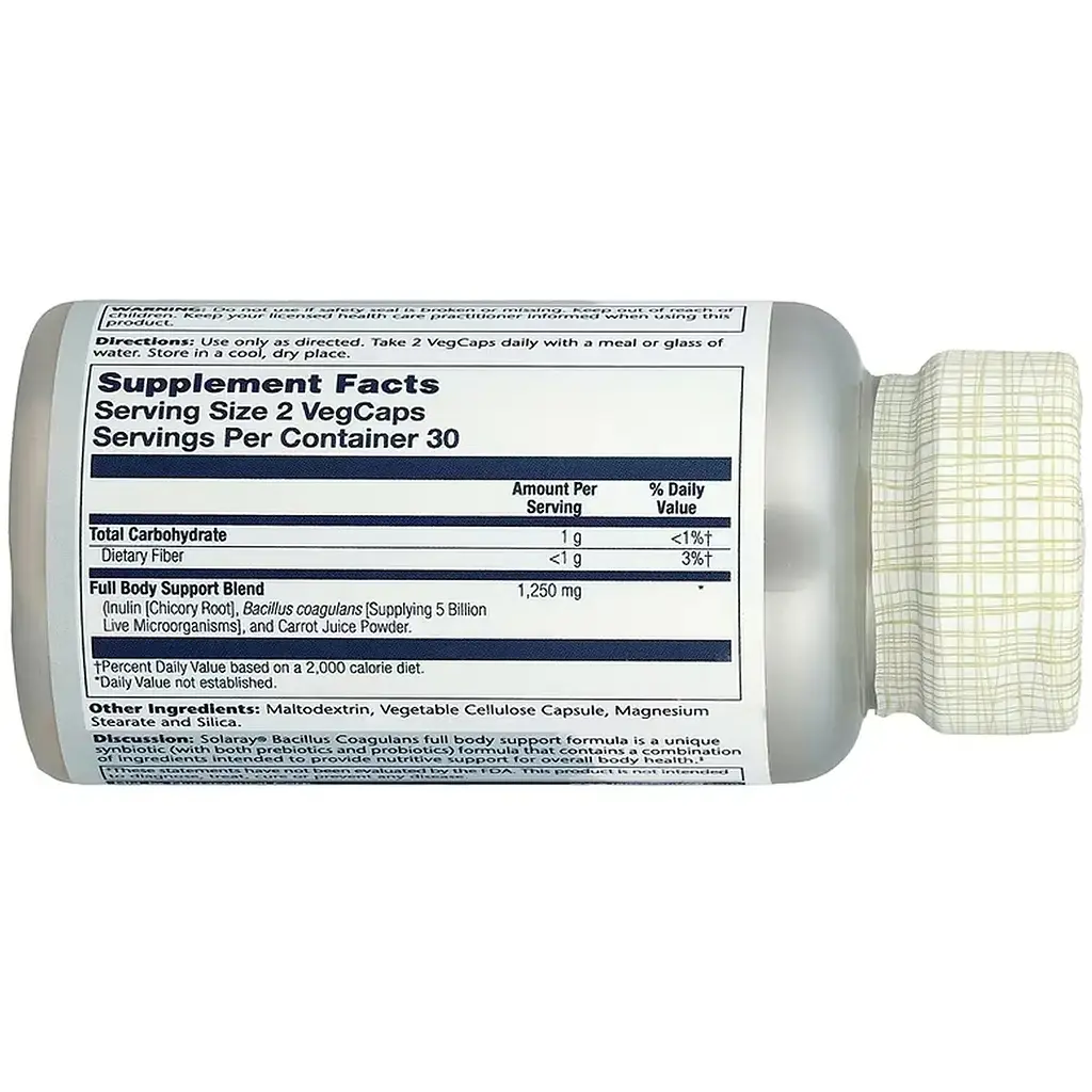 Пребіотики Solaray Bacillus Coagulans 5 Billion CFU 60 веганських капсул - фото 3