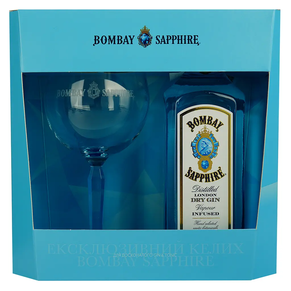 Уцінка. Набір: Джин Bombay Sapphire 47% 0.7 л + келих