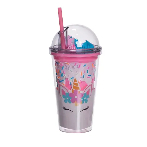 Пластикова склянка з трубочкою та кришкою 400 мл багаторазова пластикова склянка Рожевий Yiwu HP-18-1P - фото 3