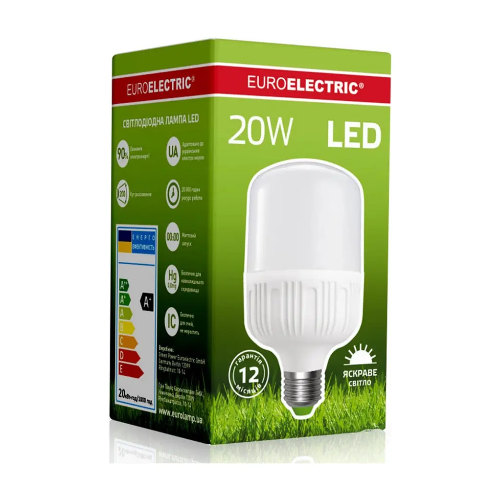Лампочка EUROELECTRIC Plastic 20W E27 4000K 220V (LED-HP-20274(P)) - фото 2