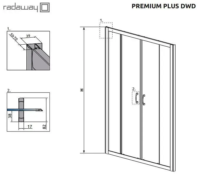 Душові двері Radaway Premium Plus DWD 180 см скло фабрік 33373-01-06N - фото 4