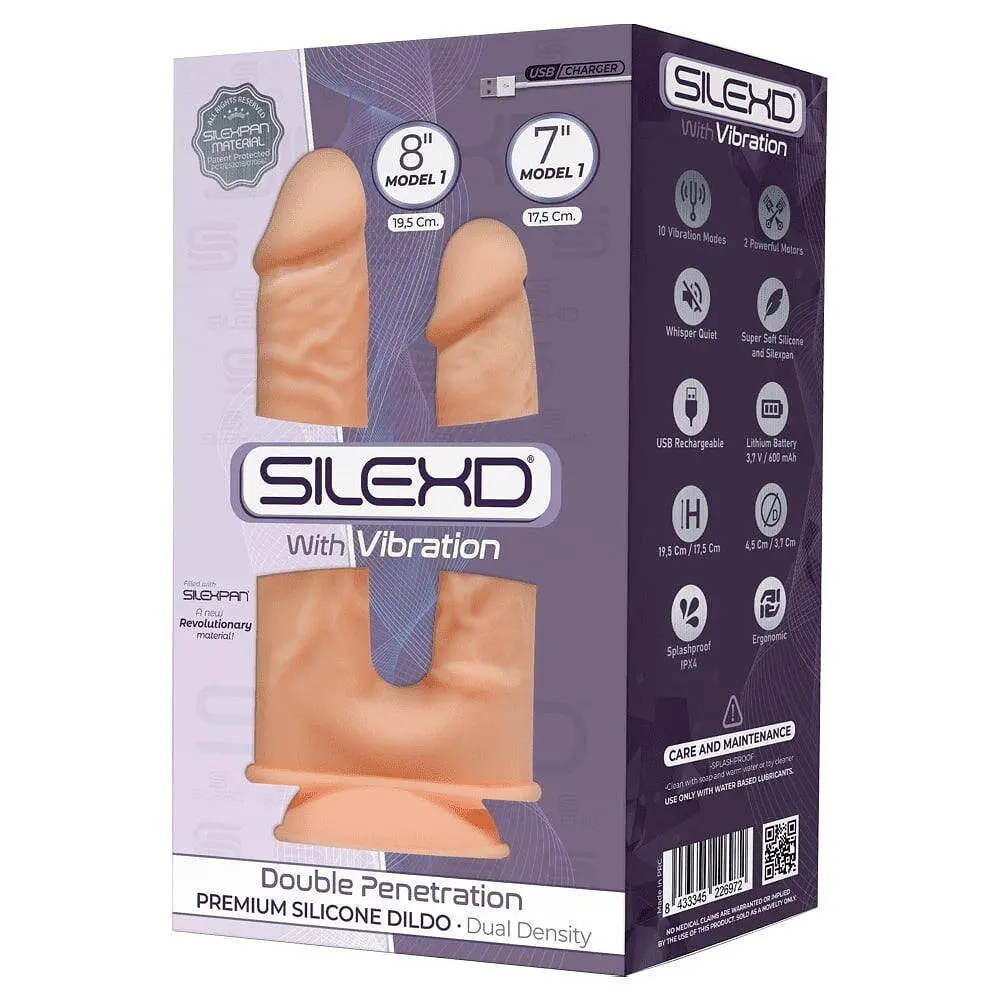 Подвійний фалоімітатор з вібрацією SilexD Double Gusto Flesh Motor (Model 1 size 8" & 7"), двошарові - фото 3