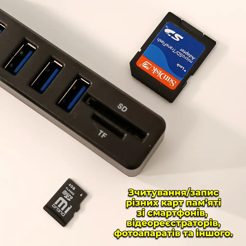 USB хаб (6 x USB, 1 x microSD/TF, 1 x SD/SDHC/SDXC). Довжина шнура 90 см. - фото 10