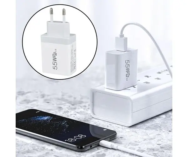 Адаптер швидкої зарядки з портами USB-A та Type-C, 55W - фото 2