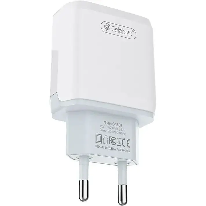 Зарядний пристрій Celebrat C-N3 12W 2USB wall charger White - фото 2