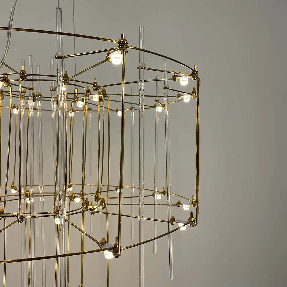 Невесомая золотая двухъярусная люстра Ø 60 см Ст. MJ 205-600 Titanium | Line F - фото 9