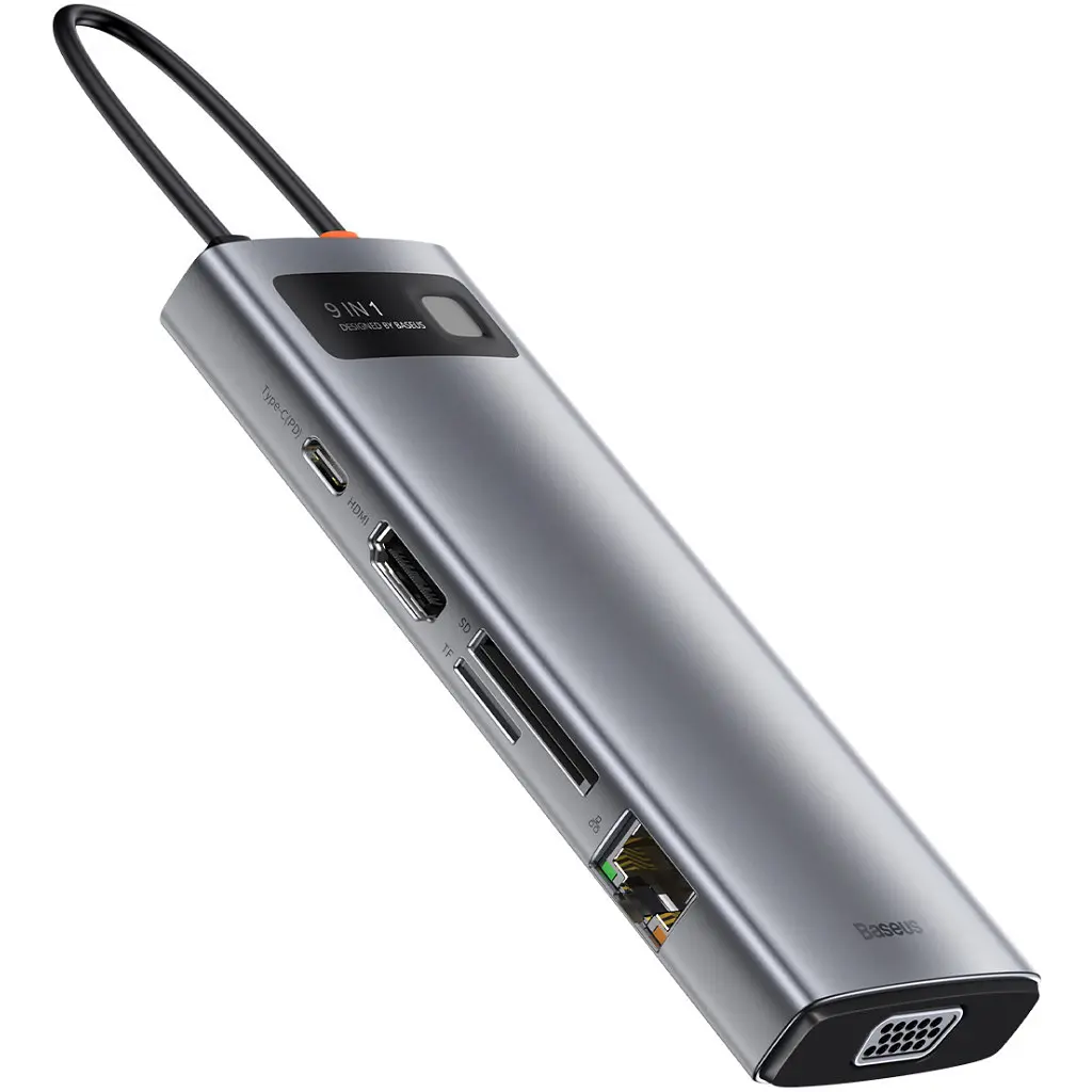 Концентратор Baseus USB3.1 Type-C to USB C(PD)100W/HDMI 4K 30Hz/VGA/USB3.2/RJ45/SD+TF,9in1 Grey (CAHUB-CU0G) - фото 6
