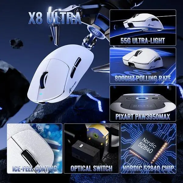 Миша Attack Shark X8 Ultimate Wireless (AS-6979033730090-W) White (G-000004492) - фото 8