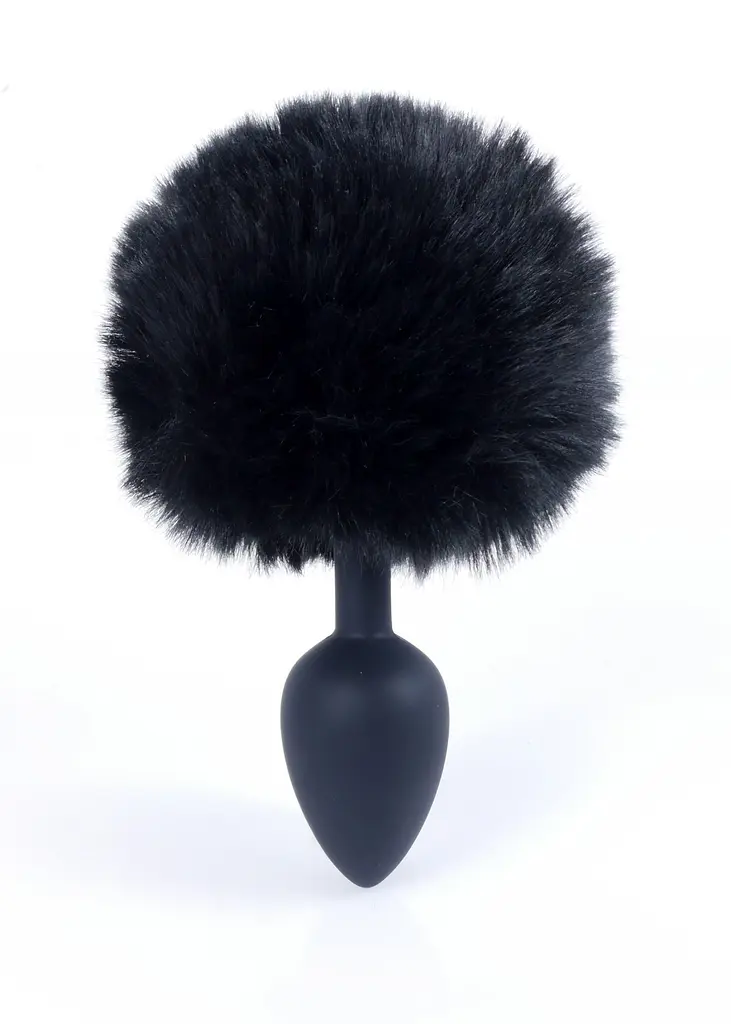 Анальна пробка - Bunny Tail Silicone Black Plug Black - фото 6
