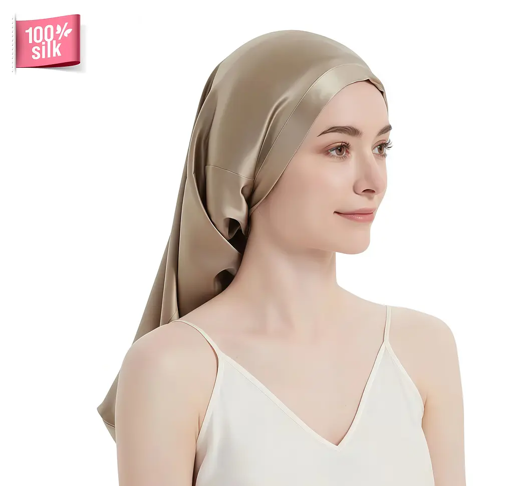 Шовкова шапочка для сну MaryuPHair з 100% натурального шовку для захисту волосся (бежевий)