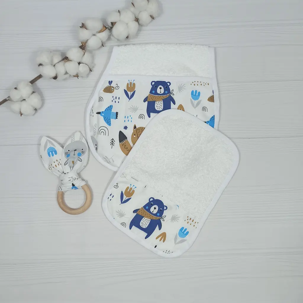 Набір для гігієни немовляти BeBidas + слинявчик a.l.babybox Лісові мешканці на галявині - фото 3