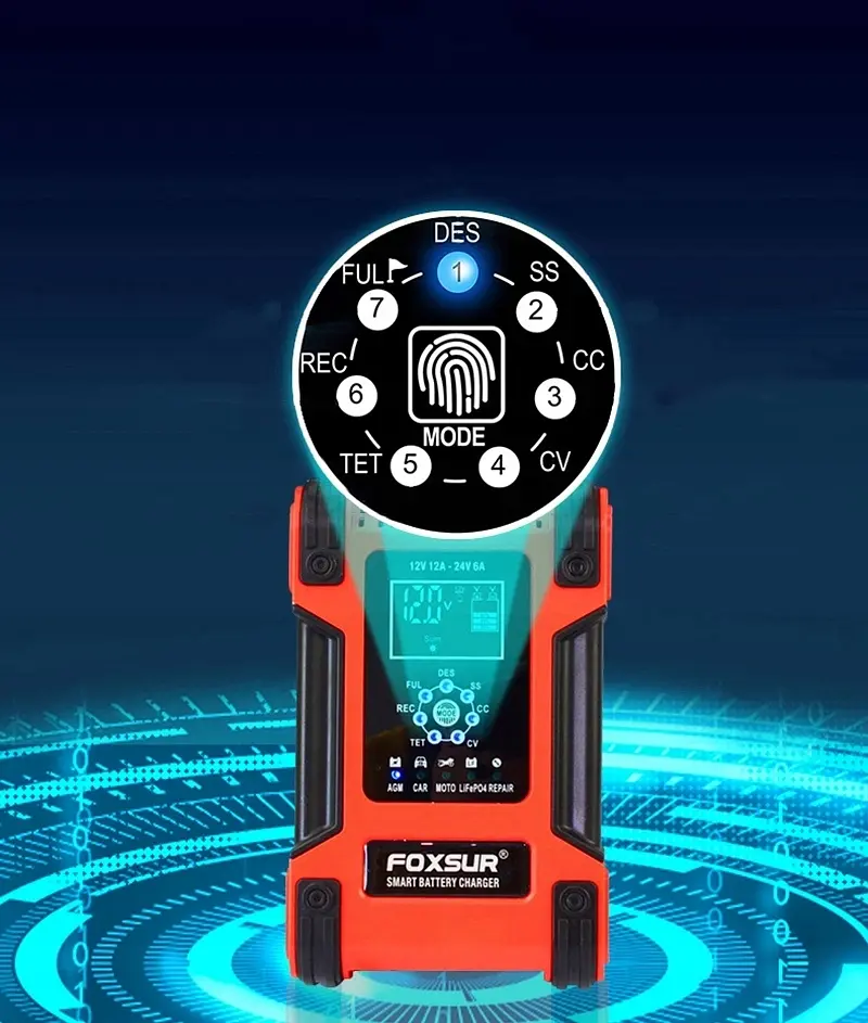 Автоматичний зарядний пристрій FOXSUR 12В/24В 12A AGM GEL SLA LiFePO4 - фото 9