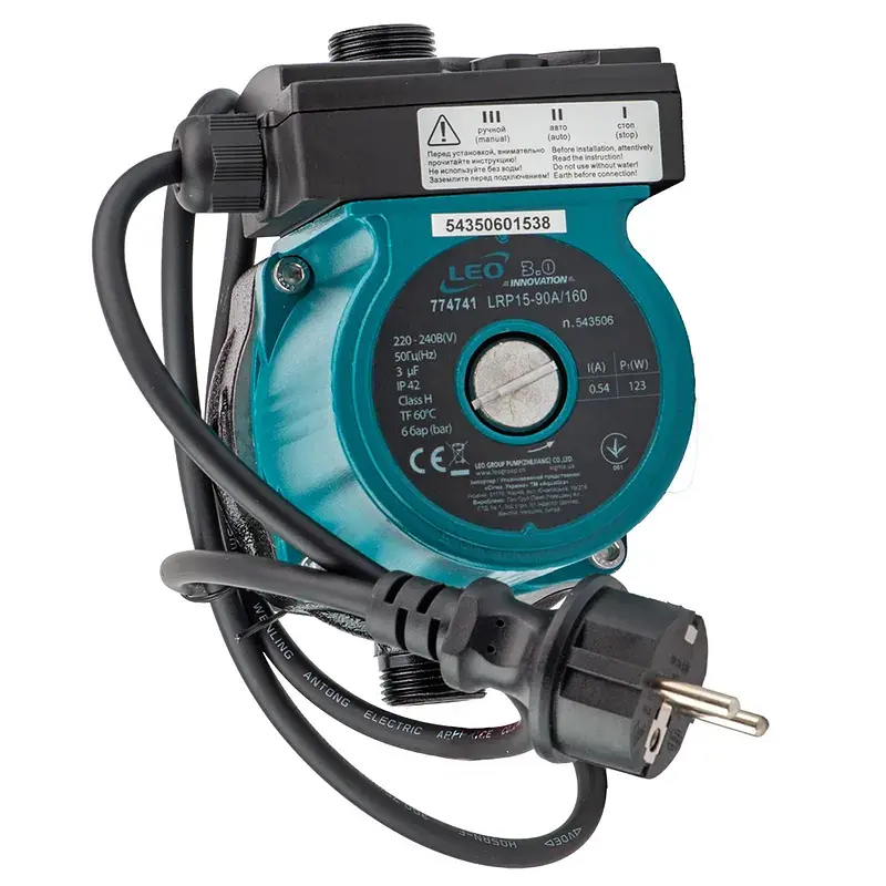 Насос для підвищення тиску 123Вт Hmax 9м Qmax 25л/хв Ø¾" 160мм+гайки Ø½" LEO 3.0 LRP15-90A/160 (774741) - фото 2