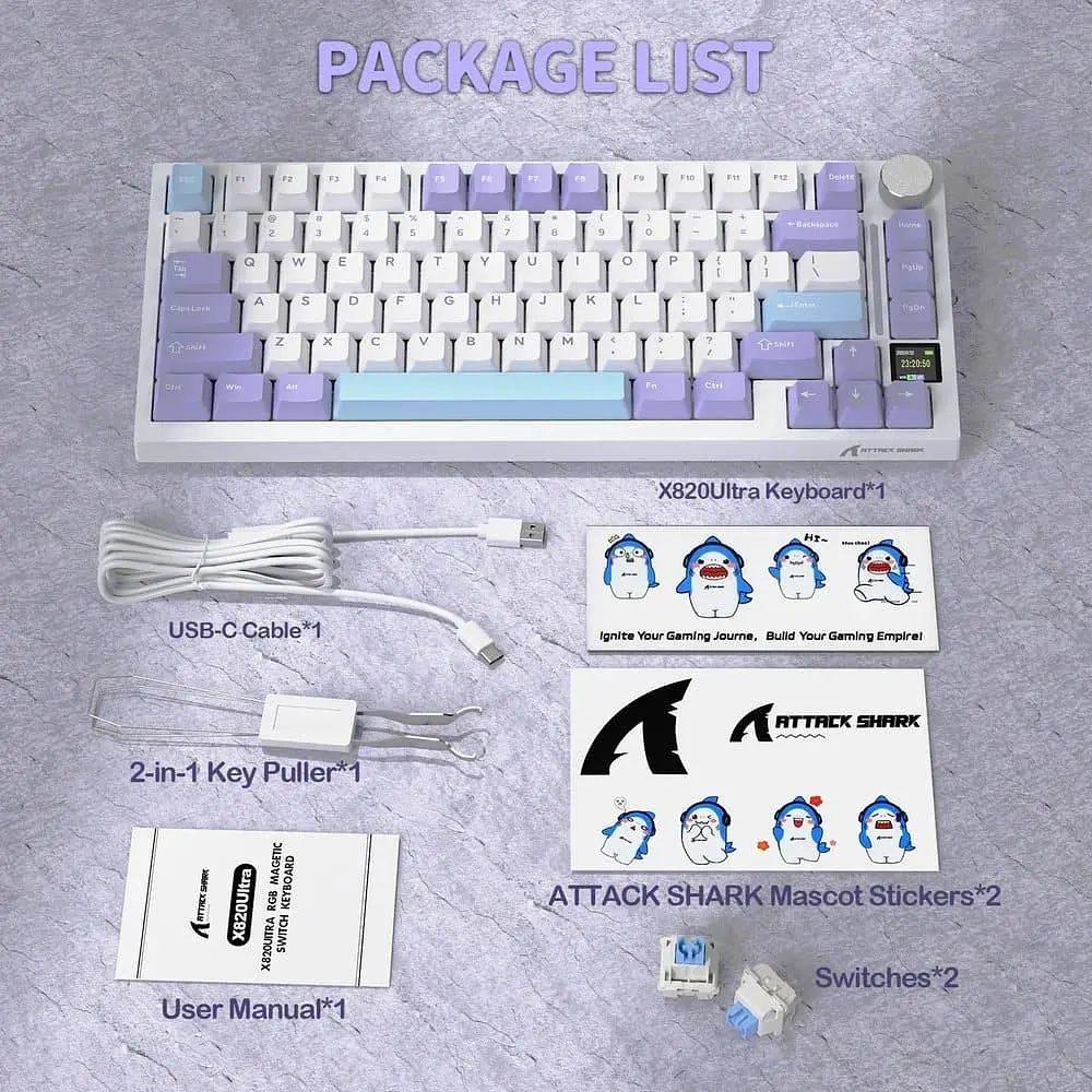 Клавіатура Attack Shark X820 Ultra RGB Linear Gift Switch Wireless (AS-6972792471273-L-UA) Lavender (G-000003584) - фото 3
