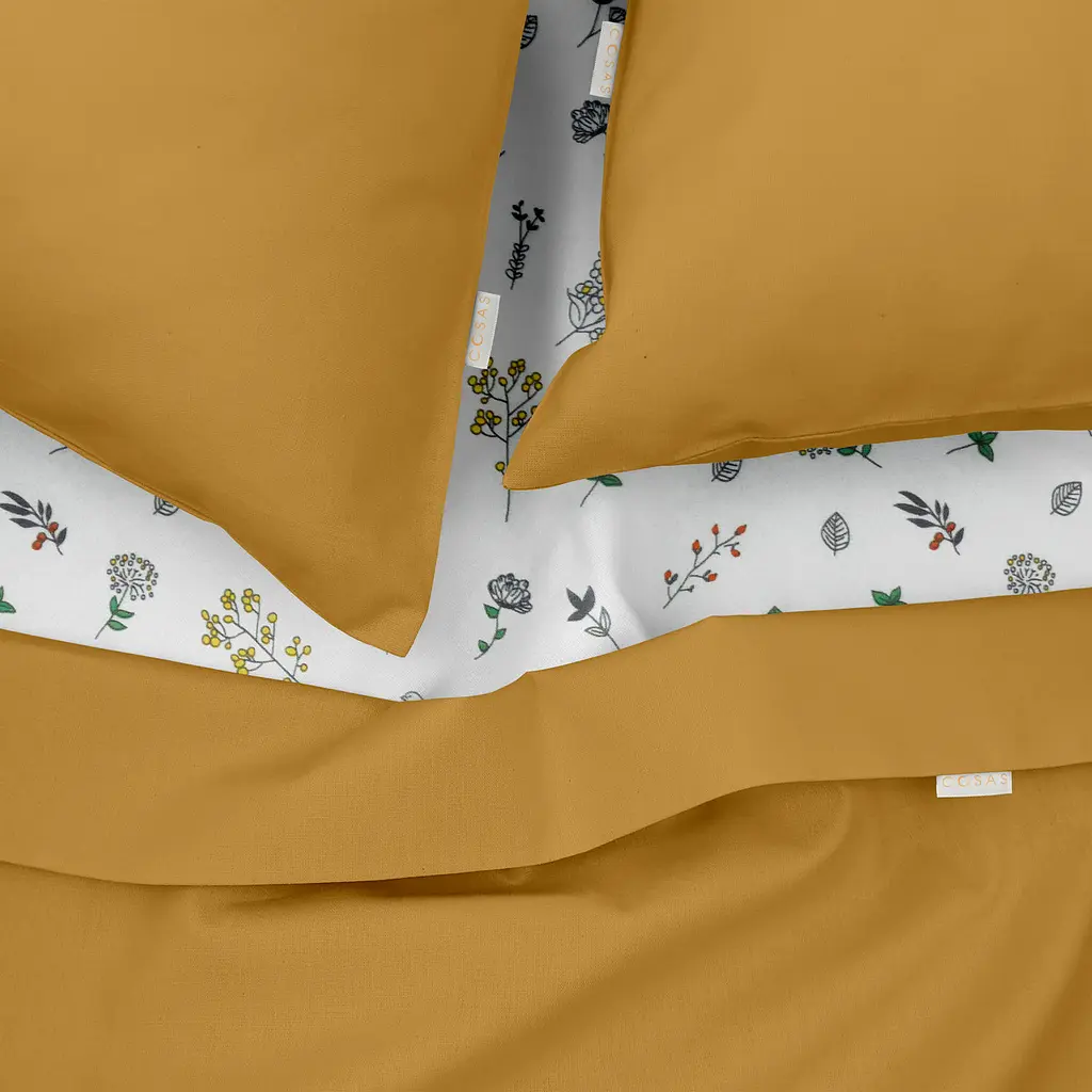 Комплект постільної білизни Cosas полуторний CURCUMA CS4 160 x 220 см (Ranfors16_Mustard_FoliageBirds_160) - фото 3
