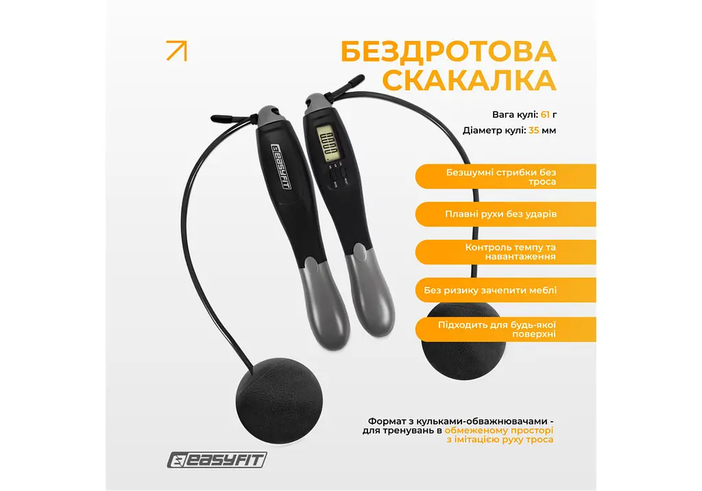Скакалка з лічильником EasyFit TwinRope швидкісна 2,8 м чорна-сіра (EF-1909-GY) - фото 3