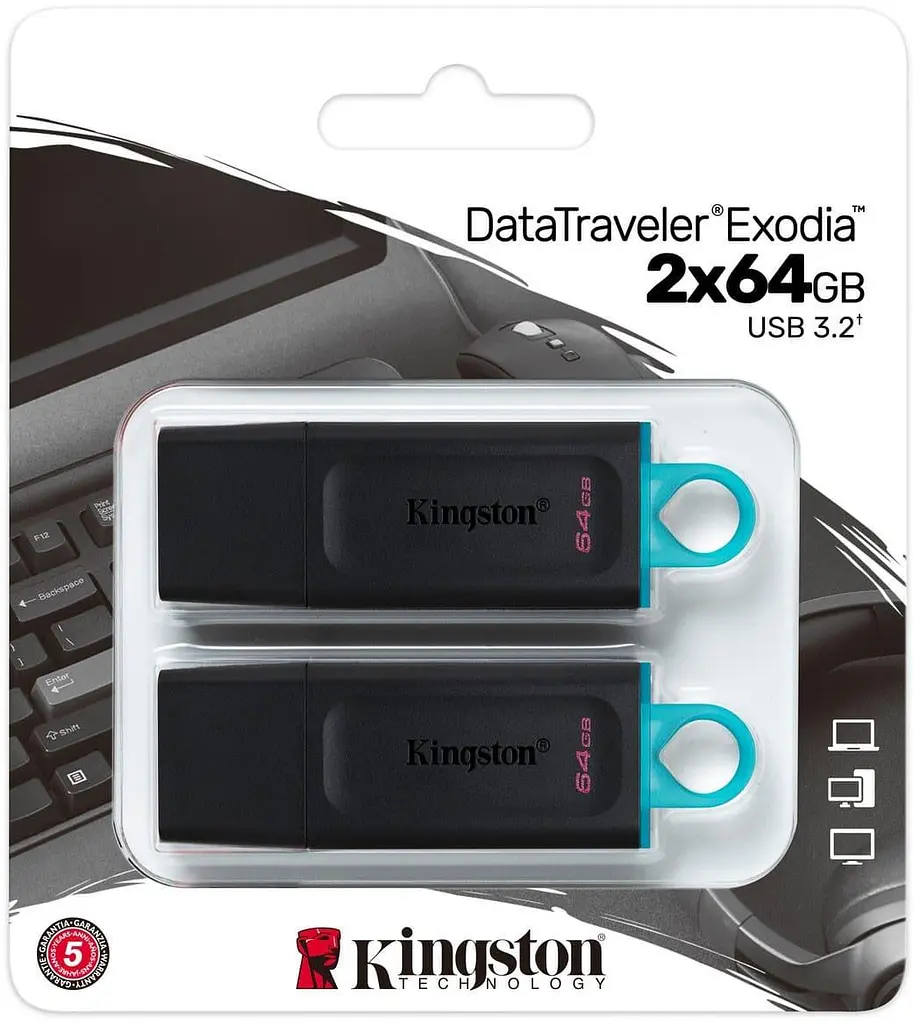 Флеш-накопитель Kingston USB3.2 Gen 1 DataTraveler Exodia (Bla ck+Blue) - 2 Pack DTX/64GB-2P (DTX/64GB-2P) - фото 2