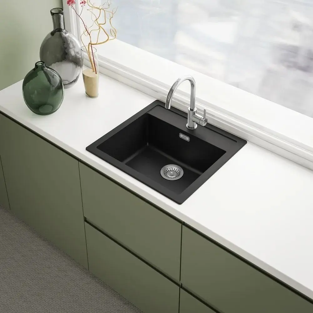 Кухонная мойка Franke Sirius тектонайт, прямоугольная, без крыльев, 560х530х200мм, чаша - 1, врезная, черный - фото 3