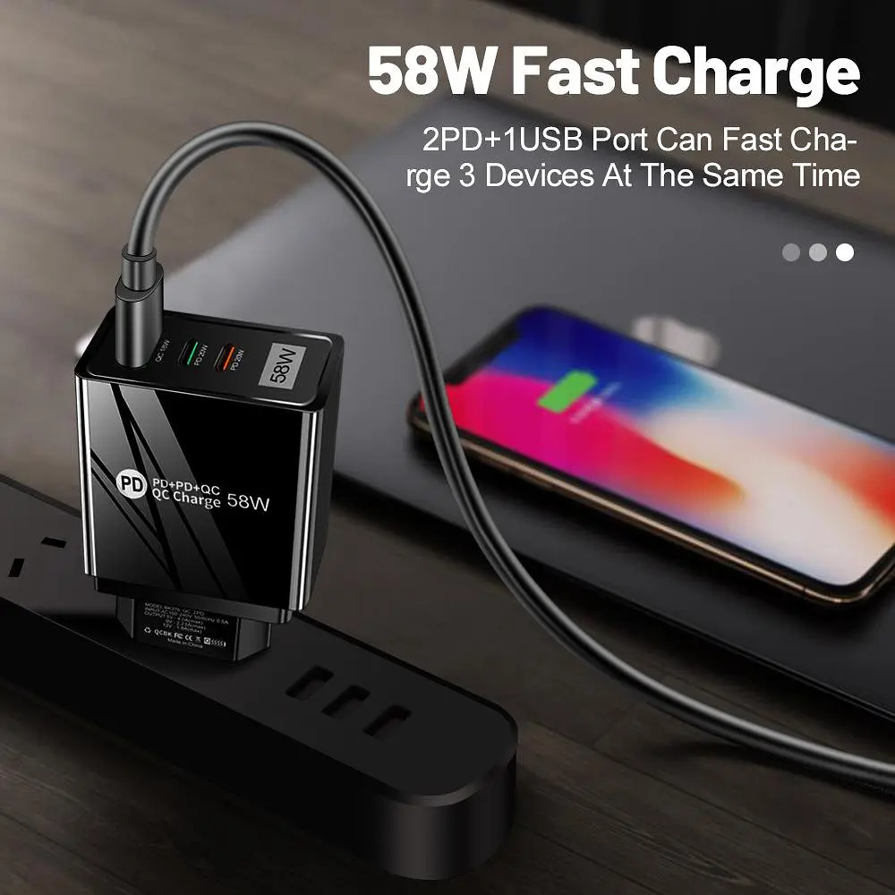 Зарядний пристрій Mirrow USB 2-Type-C Super Charge/Quick Charge 3.0 PD 58W Black (FR050840) - фото 2
