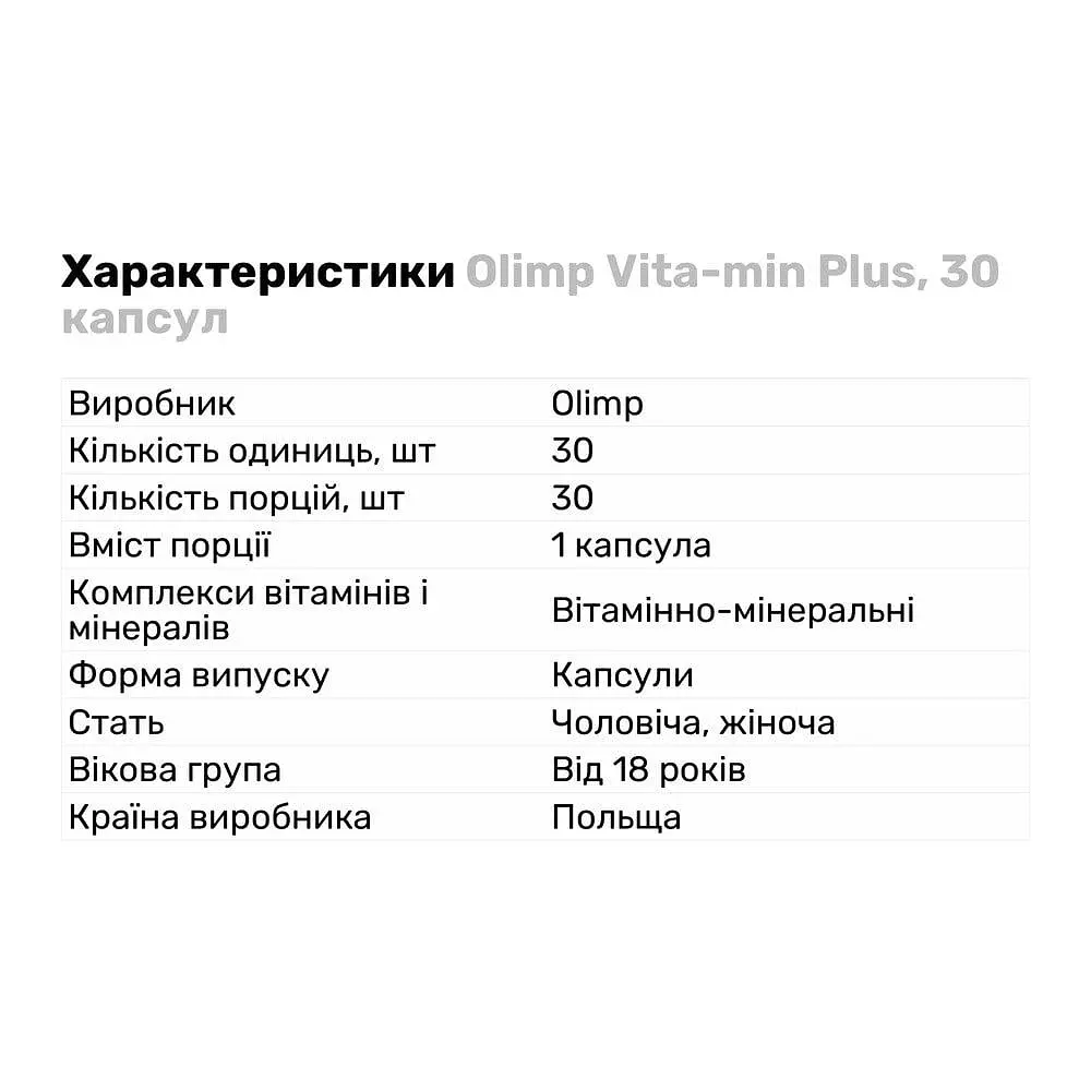 Вітаміни та мінерали Olimp Vita-min Plus 30 капсул - фото 2