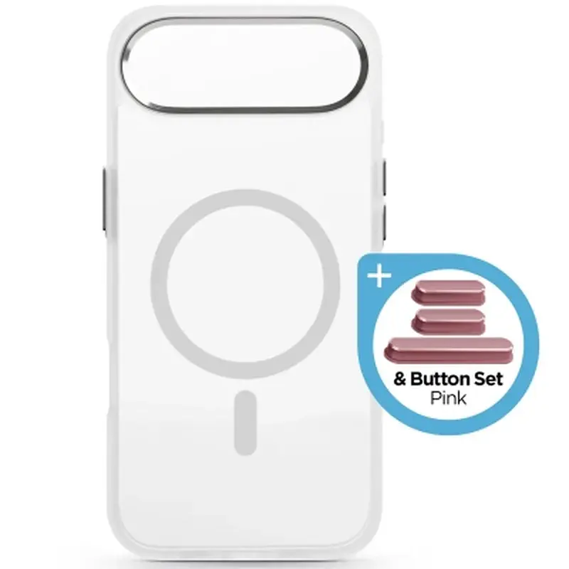 Чохол до мобільного телефона Armorstandart Unit MagCase Apple iPhone 17 Air Clear Silver + Pink Button Set (ARM90584)