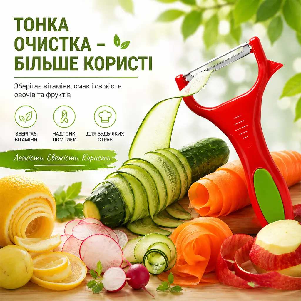 Овочечистка економка з горизонтальним лезом для тонкого чищення овочів та фруктів Червоний 88413