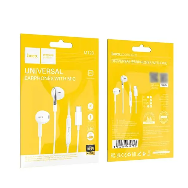 Наушники проводные, вкладыши, Hoco M123, Type-C, 1.2m, white - фото 4