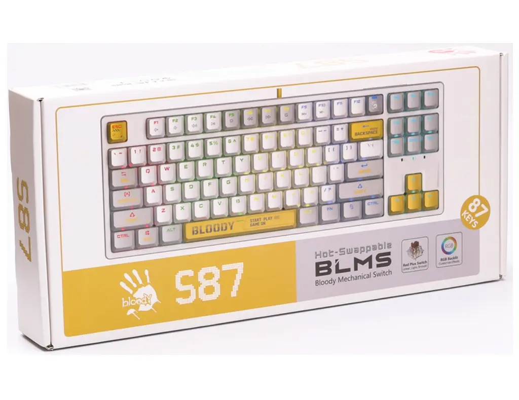 Клавиатура игровая механическая A4Tech S-87 Bloody White, BLMS Red Plus Switch, Eng/Rus/Укр - фото 10