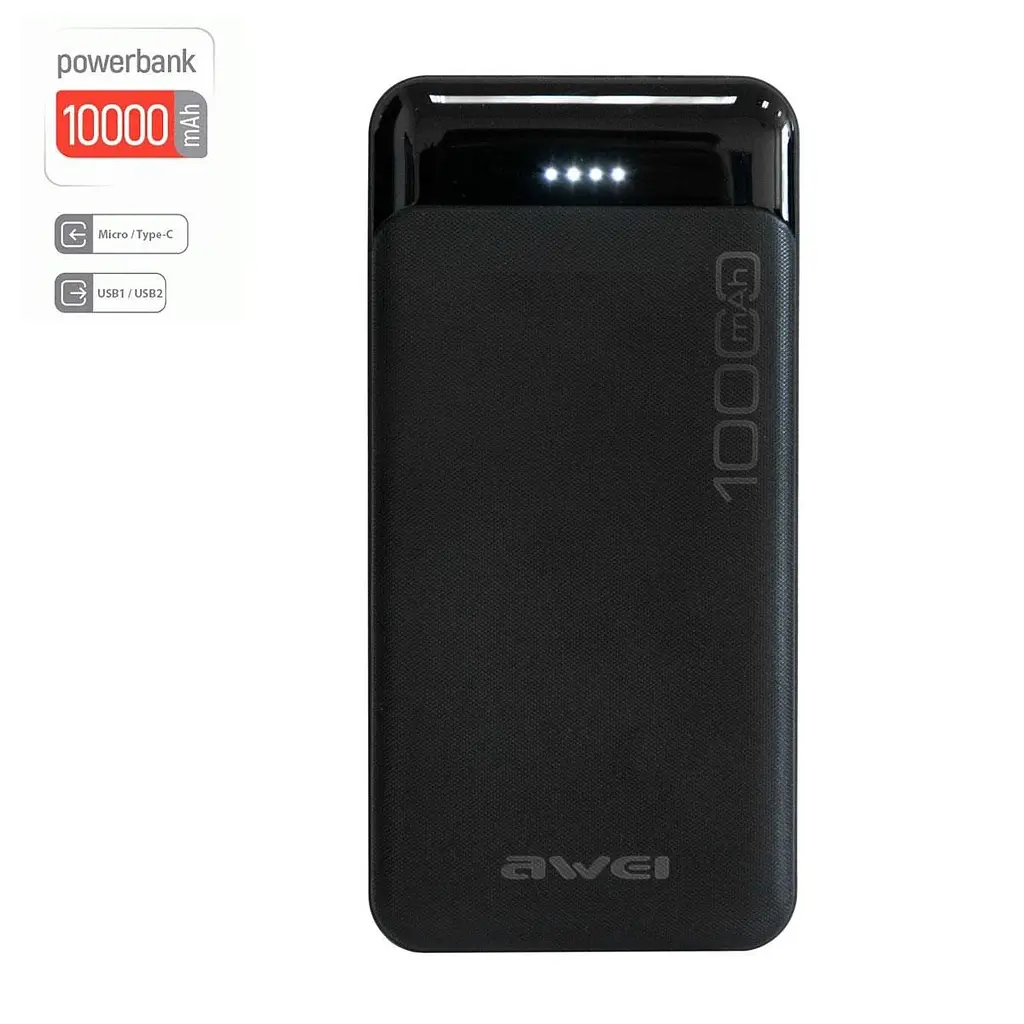 Комплект powerbank 10000 mAh "Awei P37K" Чорний, powerbank і usb світильник для ноутбука Рожевий 1.2W - фото 2