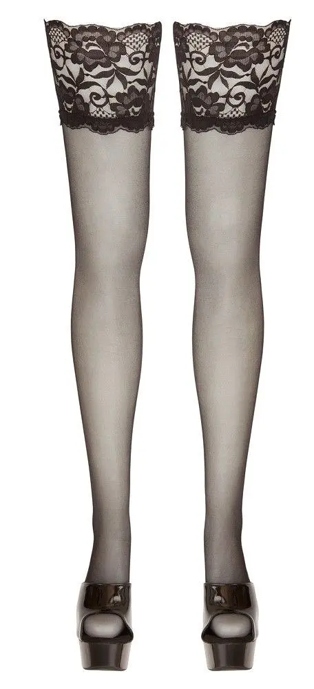 Панчохи Cottelli Legwear з широким мереживом, L (чорний) - фото 3