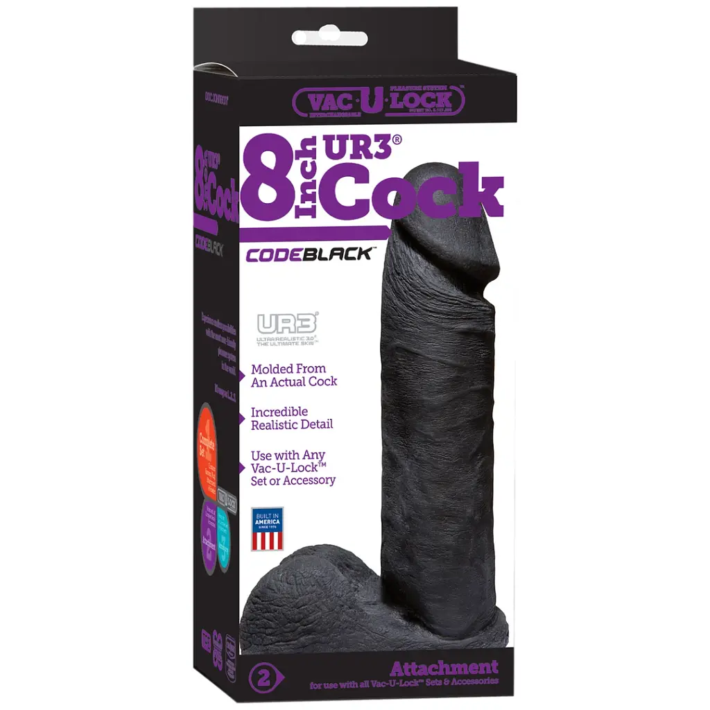 Фаллоимитатор Doc Johnson Vac-U-Lock CodeBlack UR3 Dong 8 Inch 20.5 см (черный) - фото 2