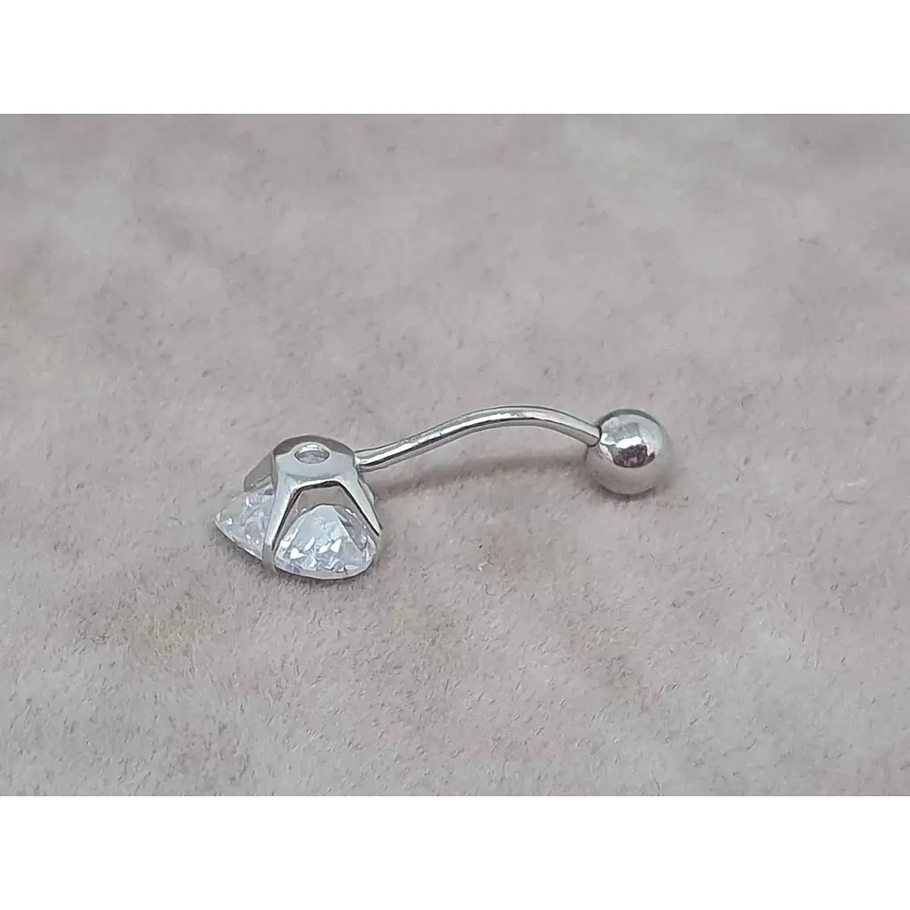 Срібна сережка для пірсингу пупка Ірій Сердечко с фіанітами. 6030 - фото 3