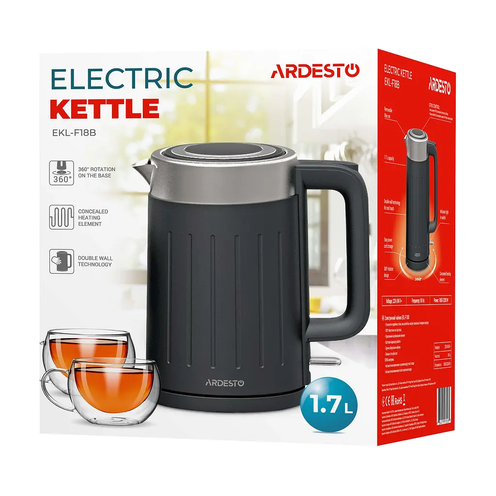Электрочайник Ardesto 1.7 л Strix двойные стенки черный матовый kuh0015346 - фото 10