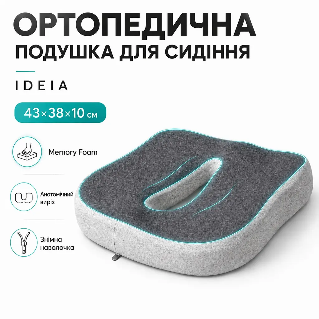 Подушка офісна ортопедична для сидіння Ideia з ефектом пам'яті 43х38х10 см (8-36375) - фото 3