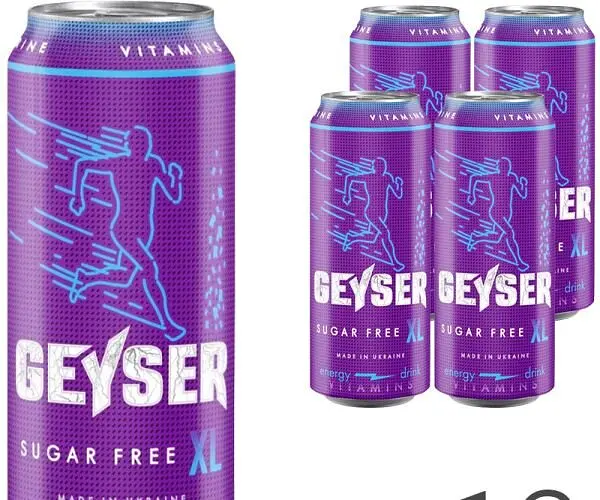 Geyser Sugar-free, Упаковка 12 шт. х 500 мл, Енергетичний напій Гейзер, без цукру, ж/б - фото 2