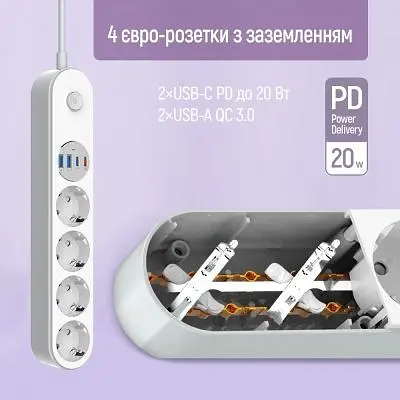 Мережевий фільтр живлення ColorWay (CW-CHE44PDW) - фото 6
