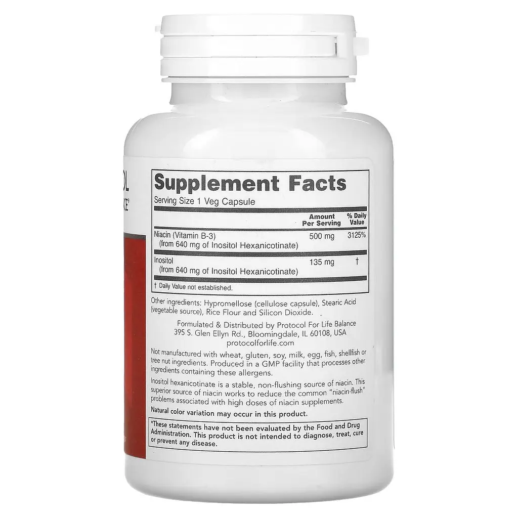 Ніацин (вітамін В3) Protocol for Life Balance Flush-Free Niacin 500 мг 90 капс - фото 2