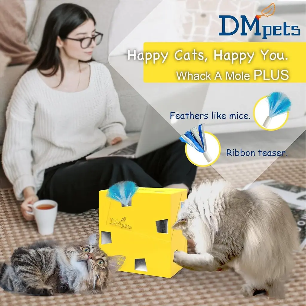 DMpets Интерактивные игрушки для кошек Автоматическая лента с пером мышей Pop Out Hide в 12 отверстиях для домашних кошек 2022 - фото 4