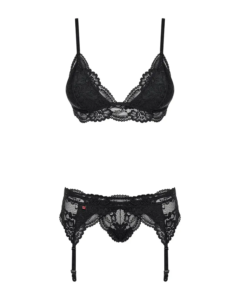 Мереживний комплект білизни Obsessive 810-SEG-1 L/XL Black, бюстгальтер, стрінги, пояс для панчіх - фото 5