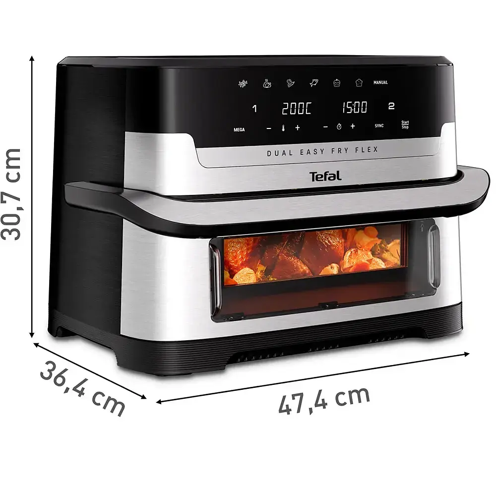 Фритюрниця з гарячим повітрям Tefal Dual Easy Fry Flex EY922DE0, 2,5 кг, 9 літрів, 2700 Вт, сріблястий / чорний - фото 4
